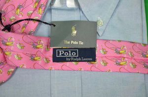 Polo by Ralph Lauren Pink Italian Silk w/ Fly Fisherman & Flies Pattern (NWT)