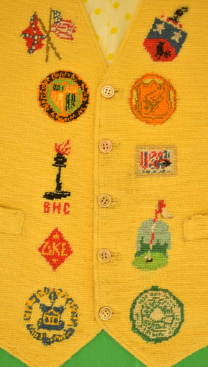 "Hand-Needlepoint Gent's Waistcoat Embroidered w/ Club Emblems" (SOLD)