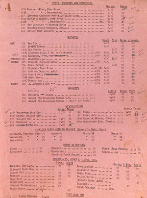 Hotel Taft New York Wines And Liquors 1933 Menu