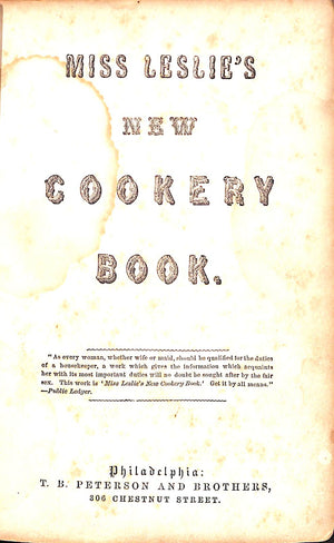 "Miss Leslie's New Cookery Book" 1837 Miss Leslie