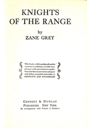 "Knights Of The Range" 1936 GREY, Zane