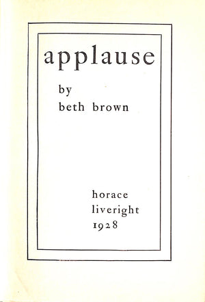 "Applause" 1928 BROWN, Beth (SIGNED)