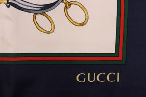 "Gucci of Italy White w/ Navy Equestrian G's Horse Bit Silk Scarf" (SOLD)