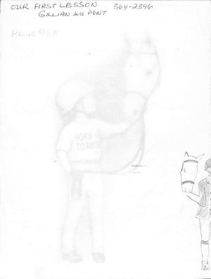 Our First Riding Lesson 2001 Graphite Drawing