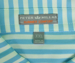 Peter Millar Blue & White Stripe Polo Shirt w/ Mill Reef Club Antigua Logo Sz: XXL