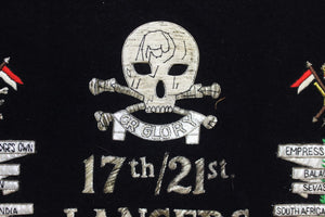 "17th/ 21st Lancers w/ Silver Bullion Thread Skull Felt Banner" (SOLD)