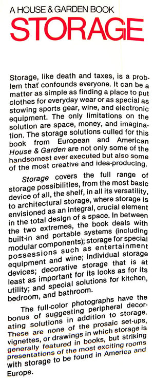 "Storage- A House & Garden Book" 1978 DAVIS, Melinda [writer] & PLUMB, Barbara [editor]