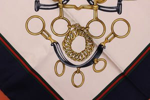 "Gucci of Italy White w/ Navy Equestrian G's Horse Bit Silk Scarf" (SOLD)