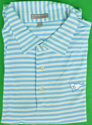 Peter Millar Blue & White Stripe Polo Shirt w/ Mill Reef Club Antigua Logo Sz: XXL