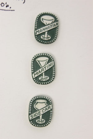 "Set x 3 American Buffed Celluloid Cocktails' Buttons" (SOLD)