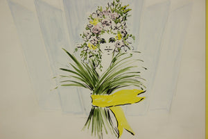 Lanvin Paris Advert Watercolour Chic Model in a Floral Headdress by A.W. Montel for Lanvin Paris