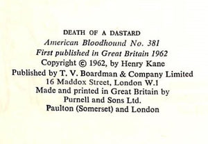 "Death Of A Dastard" 1962 KANE, Henry