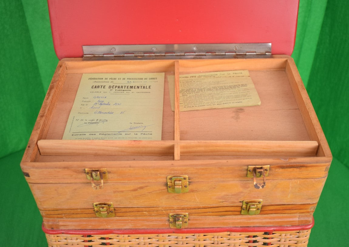 hoffman wood tackle box French Wicker Seine Angler's Basket/ Stool" (SOLD)