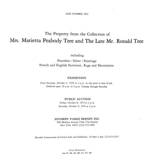 The Property From The Collection Of Mrs Marietta Peabody Tree And The Late Ronald Tree 1976 Sotheby Parke Bernet New York