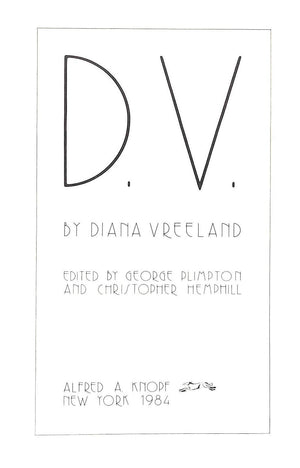 "D.V." 1984 VREELAND, Diana (SIGNED) (SOLD)