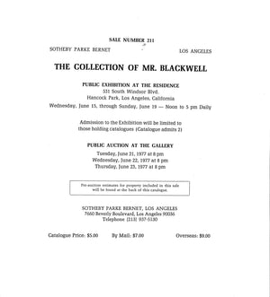 The Collection Of Mr. Blackwell 1977 Sotheby Parke Bernet Los Angeles