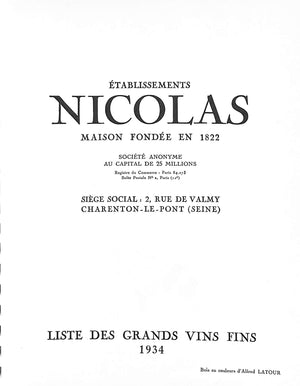 "Establissements Nicolas Maison Fonde En 1822" 1934