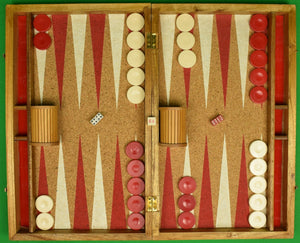 Vintage Backgammon Cork Board w/ Wood Case