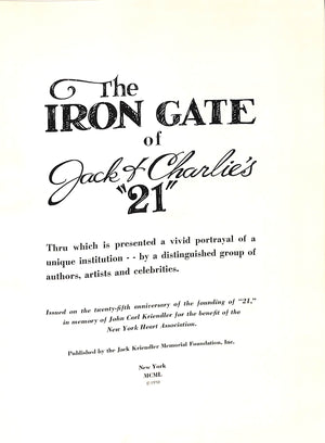 "The Iron Gate Of Jack & Charlie's "21" 1950