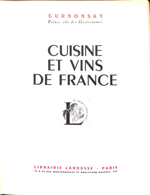 "Cuisine Et Vins De France" 1953 Curnonsky