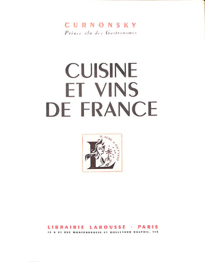 "Cuisine Et Vins De France" 1953 Curnonsky