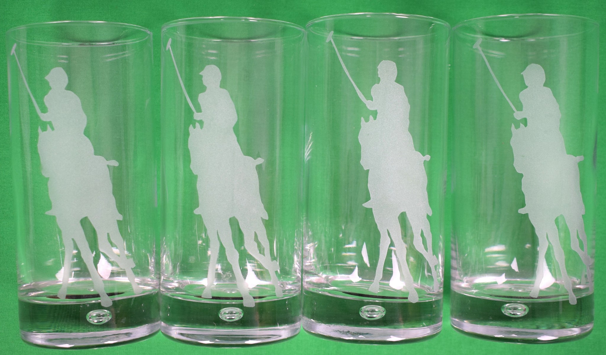 Set x 4 Etched Polo Player Highball Tumbler Glasses