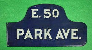 E. 50 Park Ave. Enamel c1940s (Double-Sided) Street Sign (SOLD)