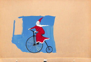 Lanvin Paris x Santa Riding Bicycle c1950s Advertising Artwork