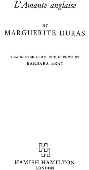 "L'Amante Anglaise" 1968 DURAS, Marguerite