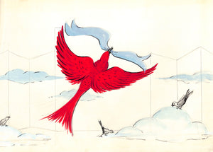 Lanvin Paris Red Dove w/ Blue Ribbon c1950s Artwork