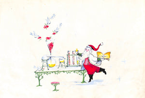 Lanvin Paris Santa w/ Perfume Bottles c1950s Artwork