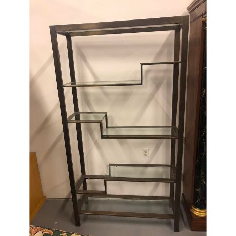 Pair x Bronze Zig-Zag Shelf Etageres"