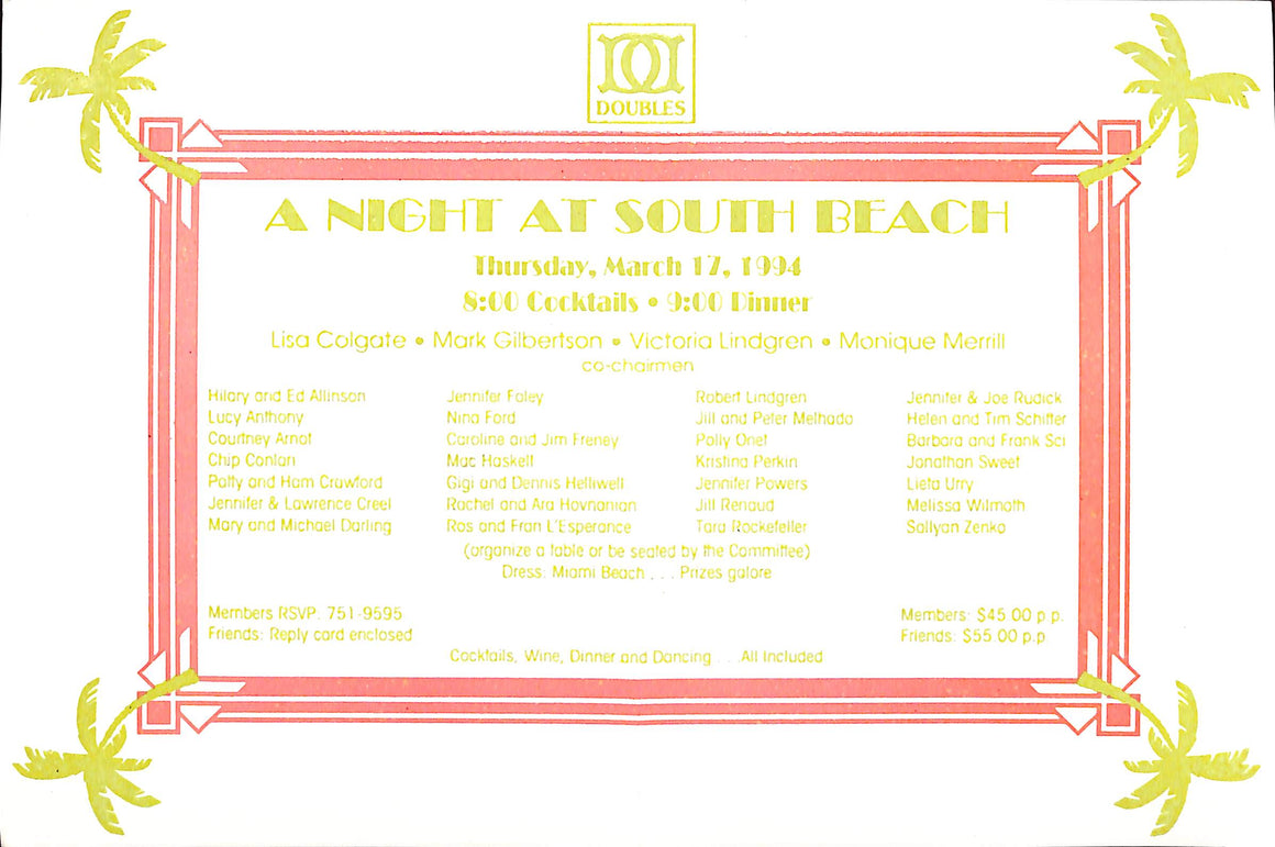 Doubles: A Night at South Beach Invite Card- March 17, 1994