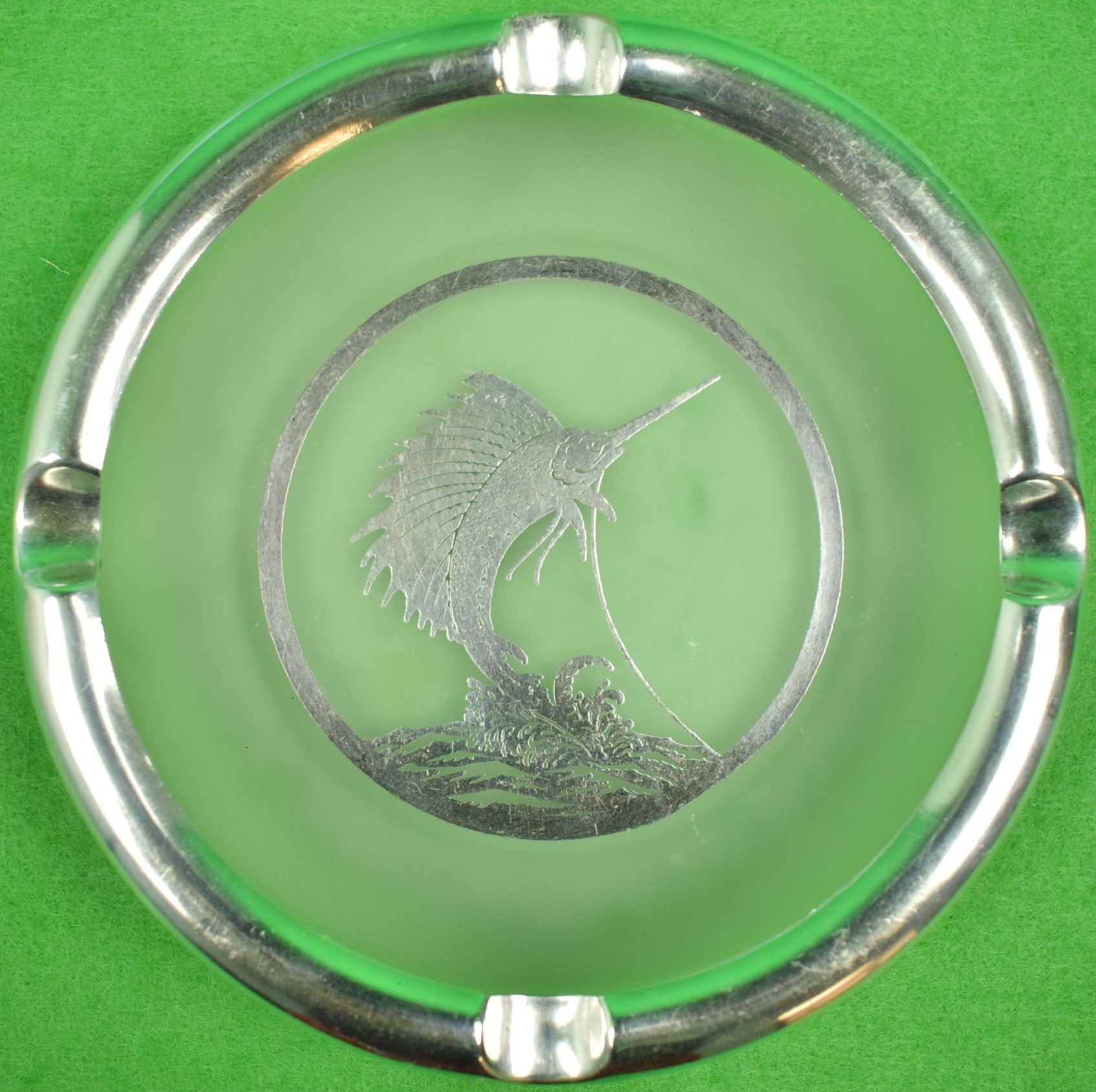 "Sterling Overlay c1930s Ashtray w/ Sailfish Motif"