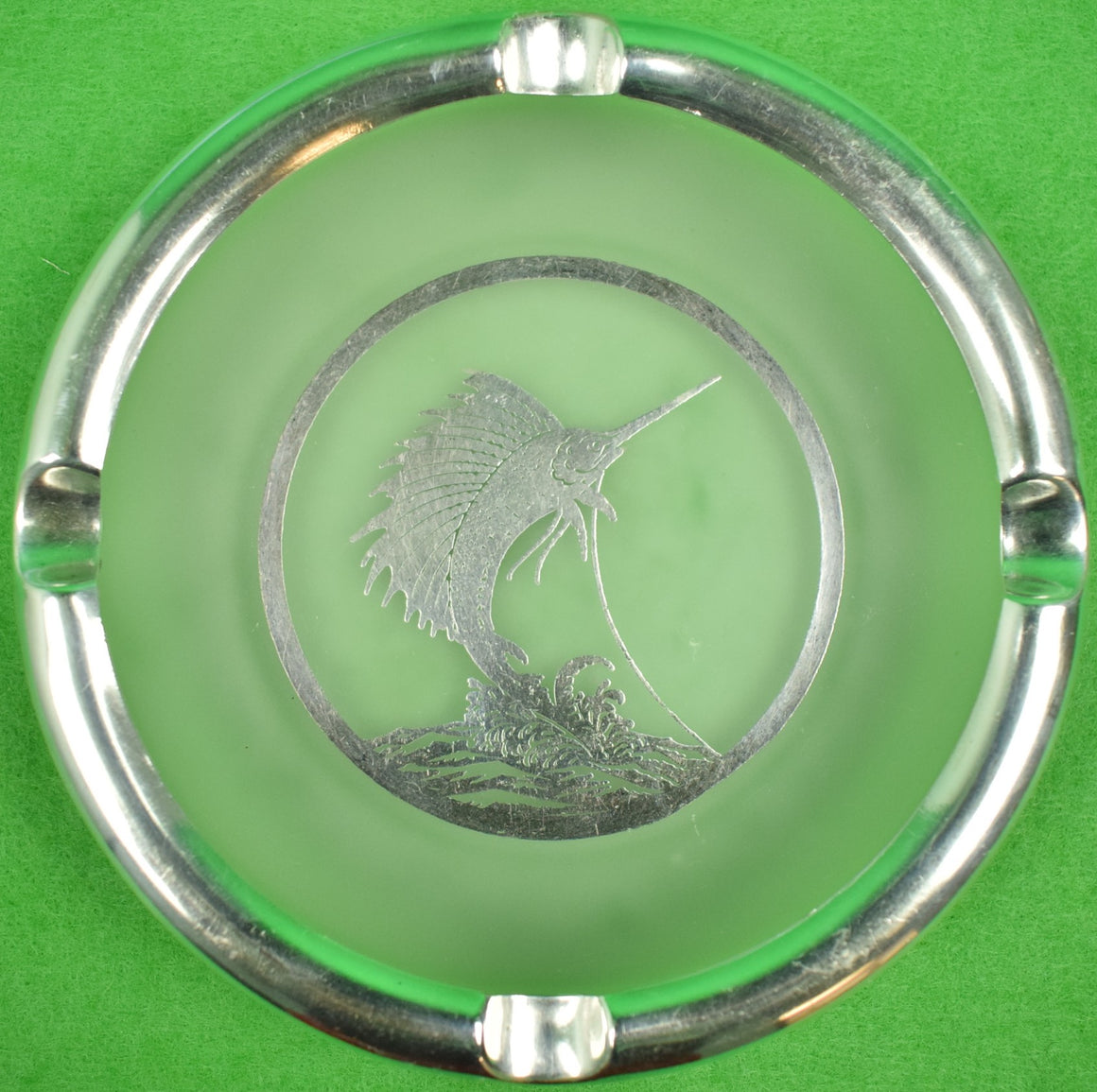"Sterling Overlay c1930s Ashtray w/ Sailfish Motif"
