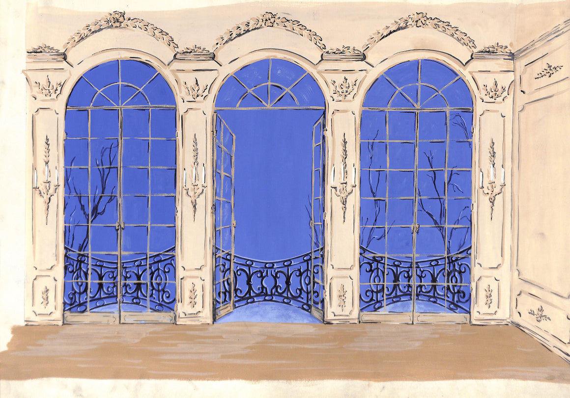 "Lanvin Paris Atelier w/ Trio of Arch Doors" c1950s Artwork