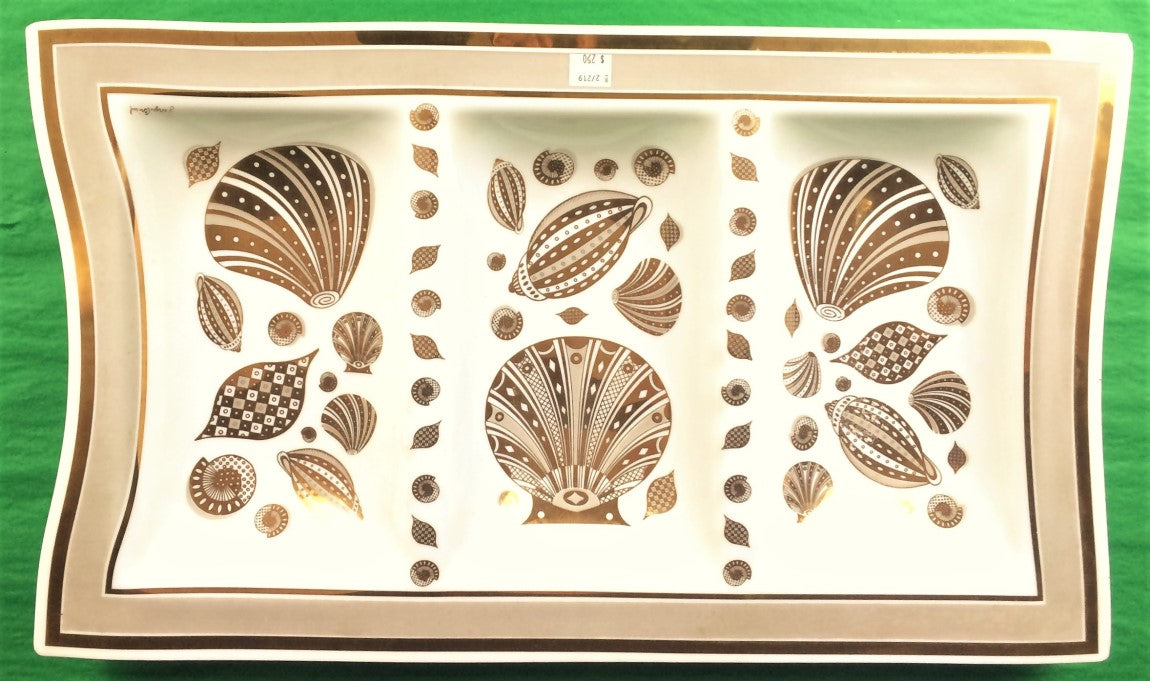 Georges Briard Glass Seashell Tri-Platter Tray