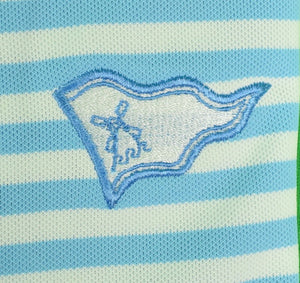 Peter Millar Blue & White Stripe Polo Shirt w/ Mill Reef Club Antigua Logo Sz: XXL