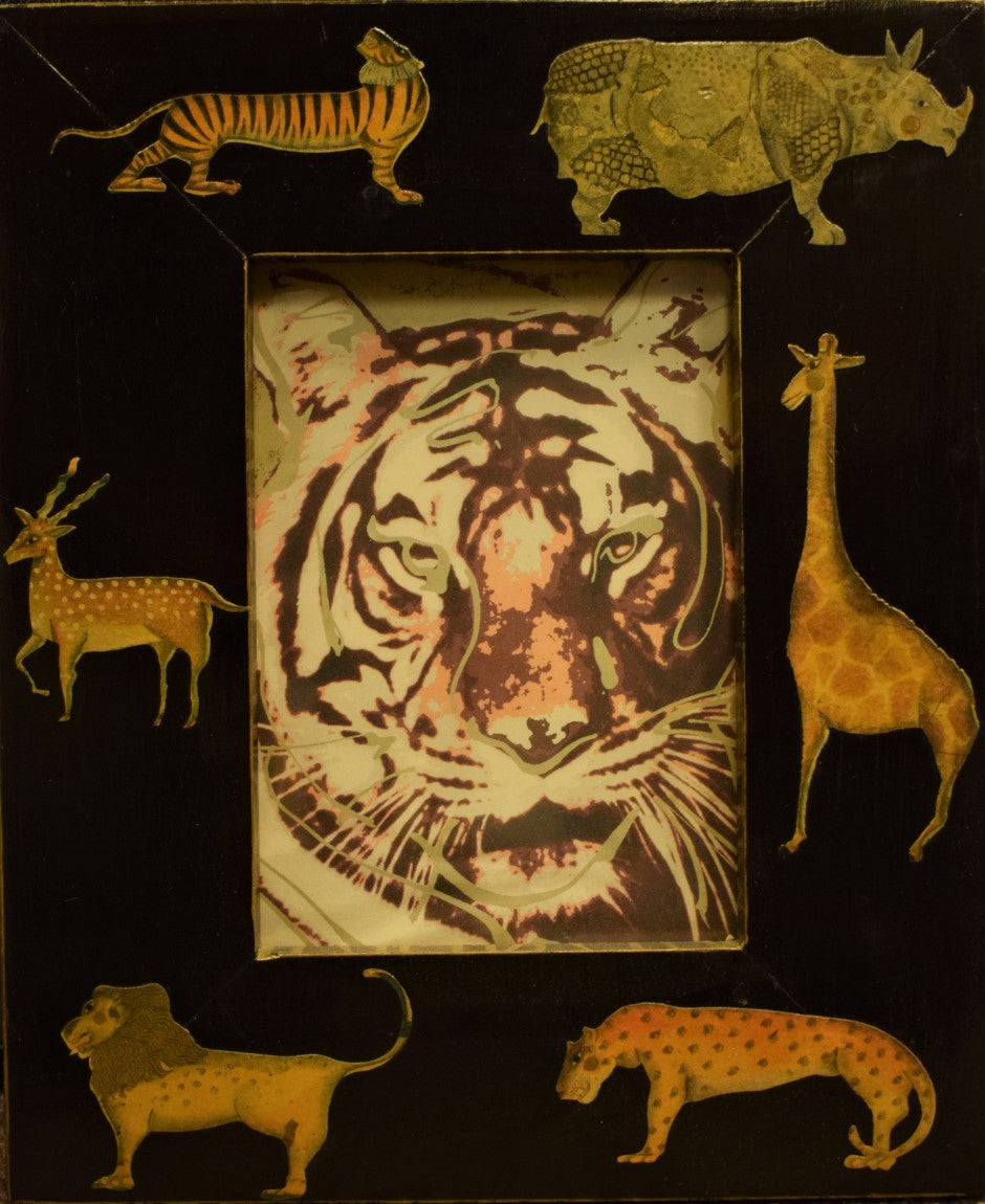 Holland & Holland Ebony Safari Lacquer Frame w (6) Big Game Decoupage Images (SOLD)