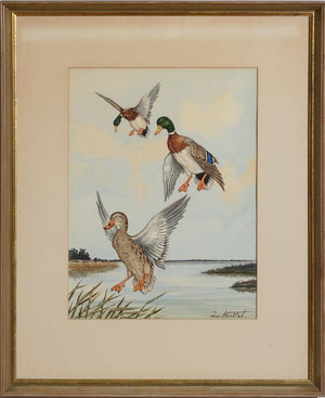 "3 Ducks in Flight" Watercolour by Jean Herblet Ex- C.Z. Guest Collection