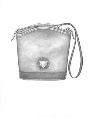 Bucket Bag w/ Fox Trim Graphite Drawing