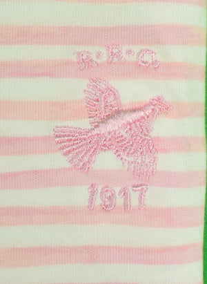 "Rolling Rock Club x B. Draddy Pink/ White Stripe Golf Shirt" Sz: 2XL