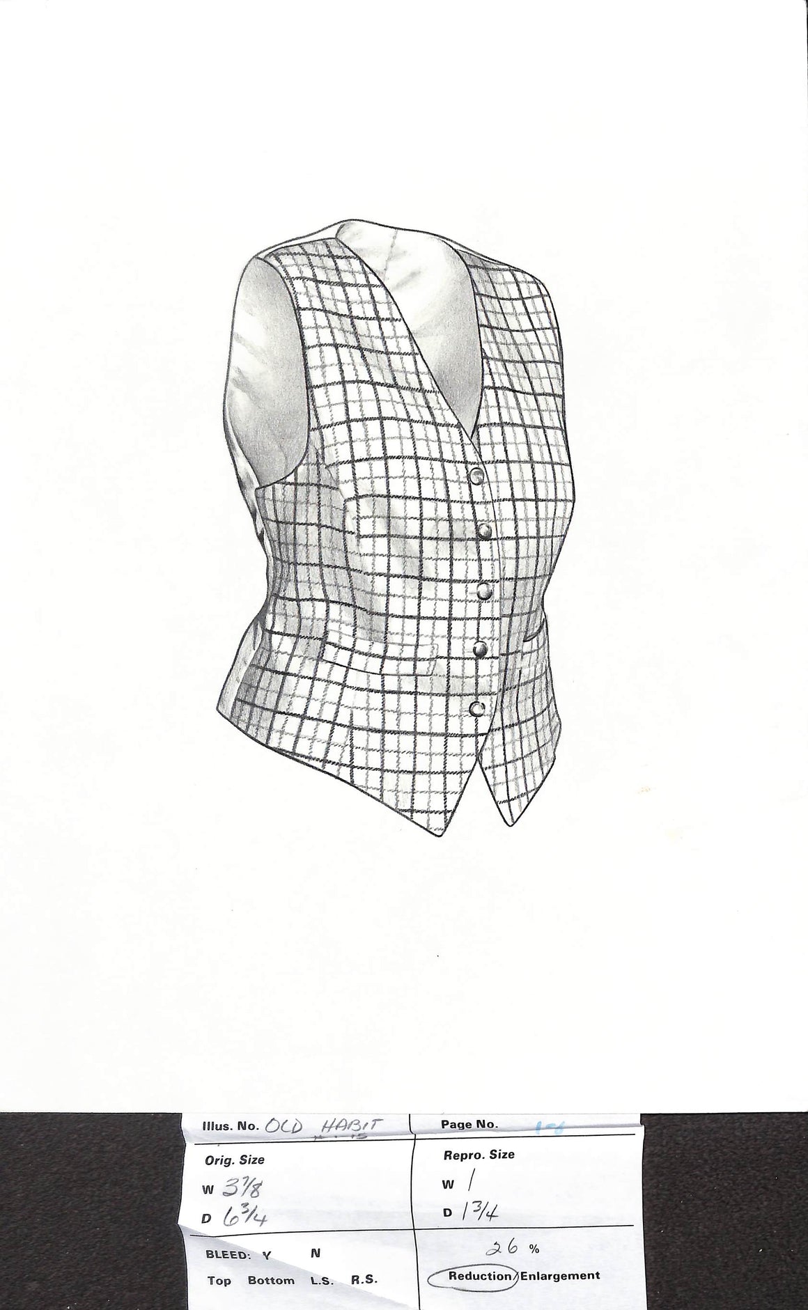 Ladies Tattersall Vest Graphite Drawing
