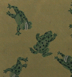 "Five Leaping Frogs c1960s Hand-Needlepoint Panel"