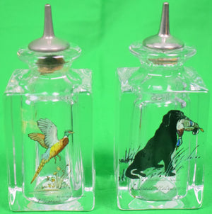 Set x 2 Labrador Retriever & Pheasant Carwin Hand-Painted Crystal Viles