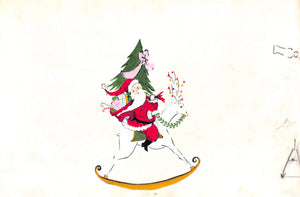 Lanvin Paris w/ Santa Riding Reindeer Sleigh c1950s Artwork