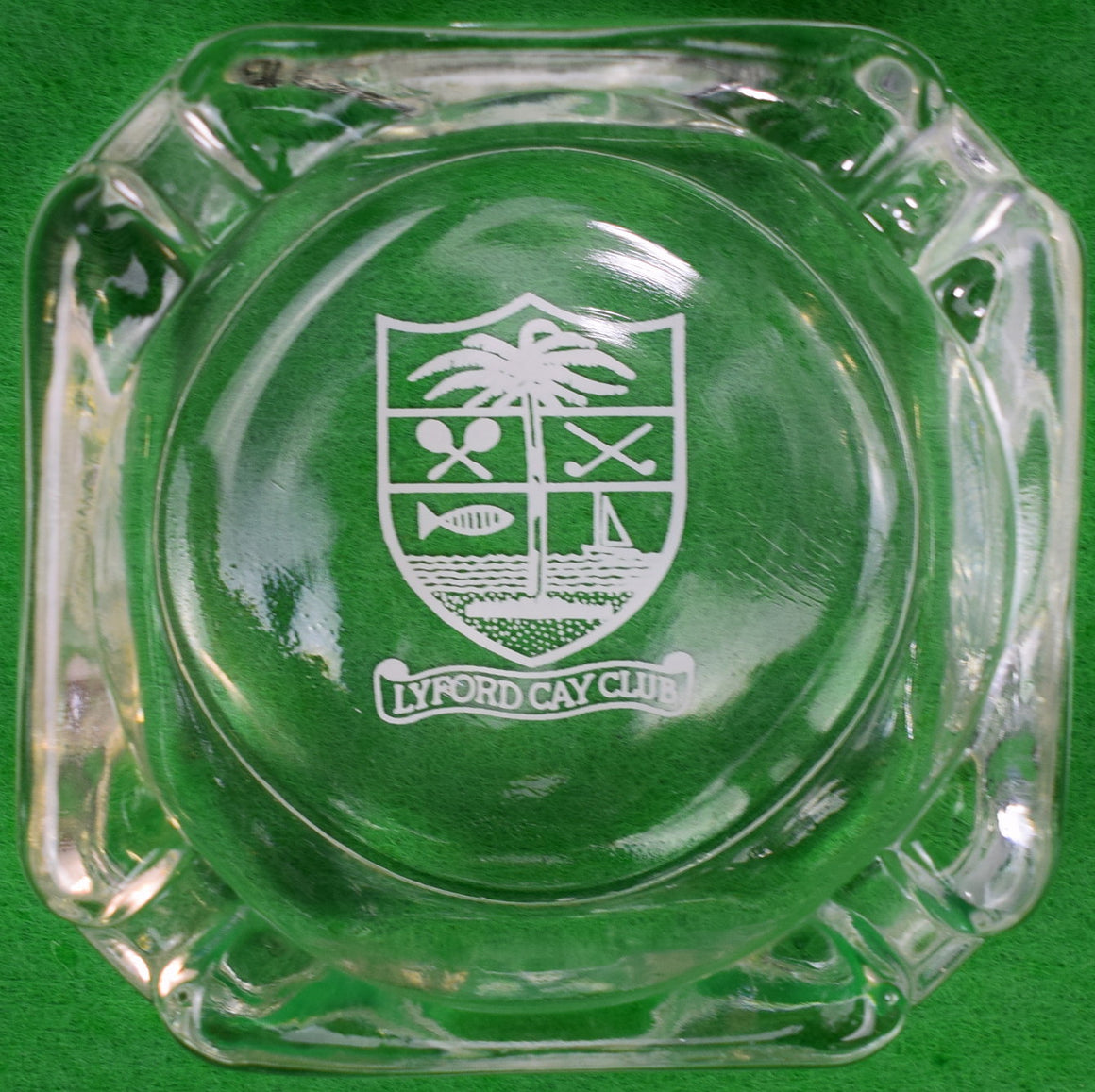 "Lyford Cay Club Glass Ashtray w/ LCC Logo"
