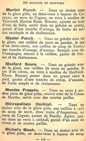 "900 Recettes De Cocktails Et Boissons Americaines" 1947 TORELLI, Adolphe