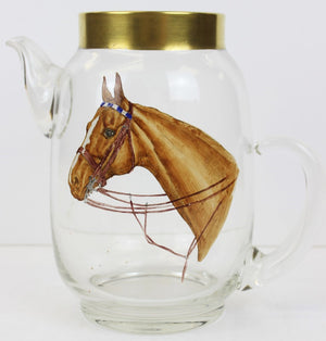 Horse Head Glass Pitcher Hand-Painted by Cyril Gorainoff