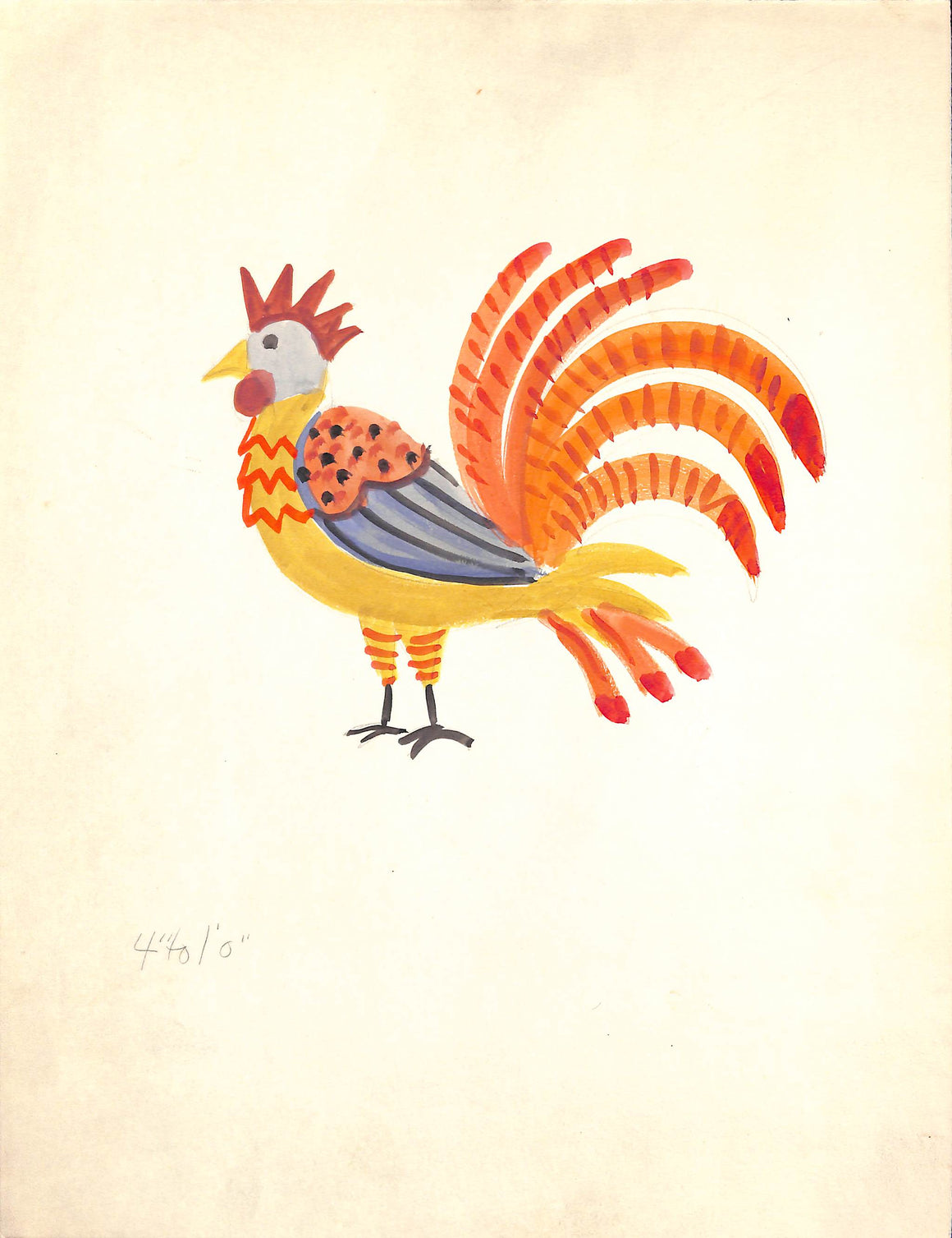 "Festive Rooster Bird w/ Plumage" Watercolor